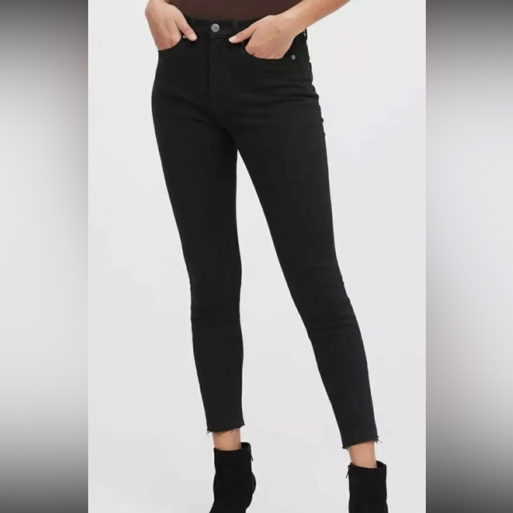 Banana Republic High Rise Skinny Black Frayed Raw Hem Bottom Ankle NWT Jeans